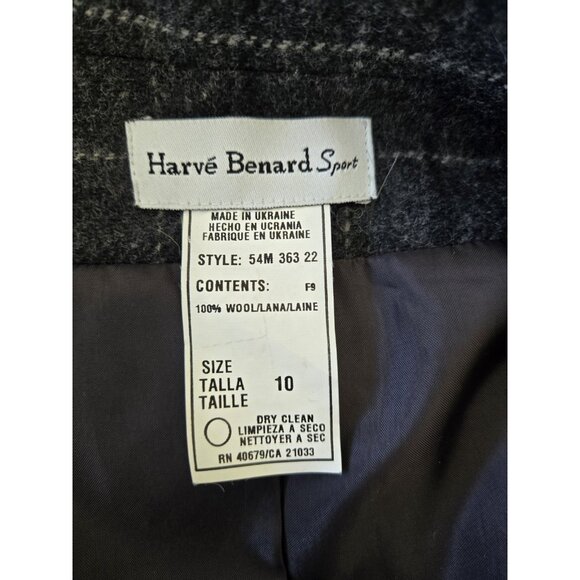 Vintage Harve Benard Wool Blazer Women's 10 Charcoal Grey Plaid 3 Button Jacket - Picture 8 of 8